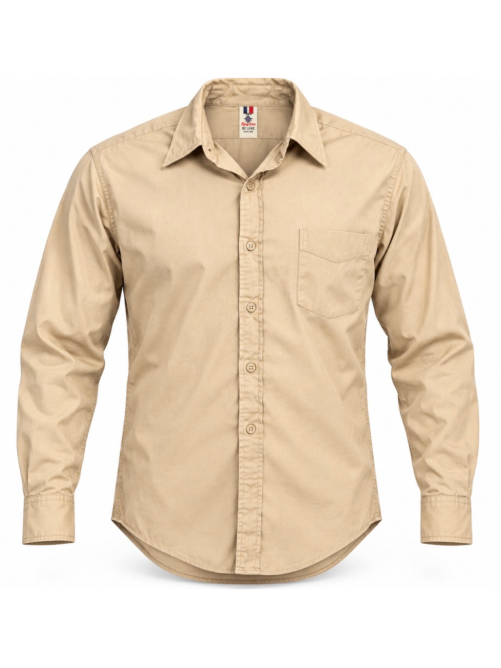 Vintage Flying Cross De Luxe Poplin Shirt Khaki Sanforized Long Sleeve 20.5x29.5